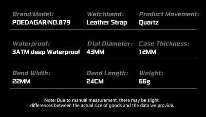 POEDAGAR Original Fashion Men Clock Luminous Waterproof Chronograph Date Man Wristwatch Leather Quartz Sport Men's Watches Reloj