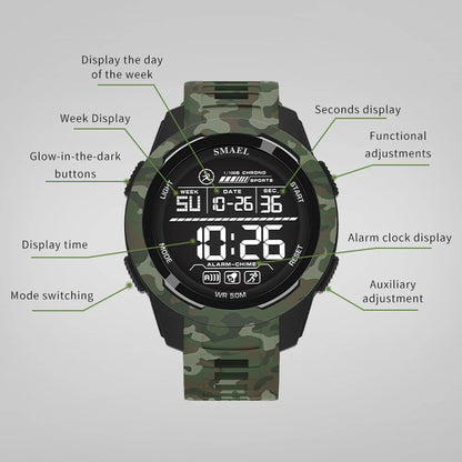 New SMAEL 8105 Watches Camo Strap Military Sport Watch for Men Clock Fashion Digital Wristwatch Waterproof Shockproof Watches