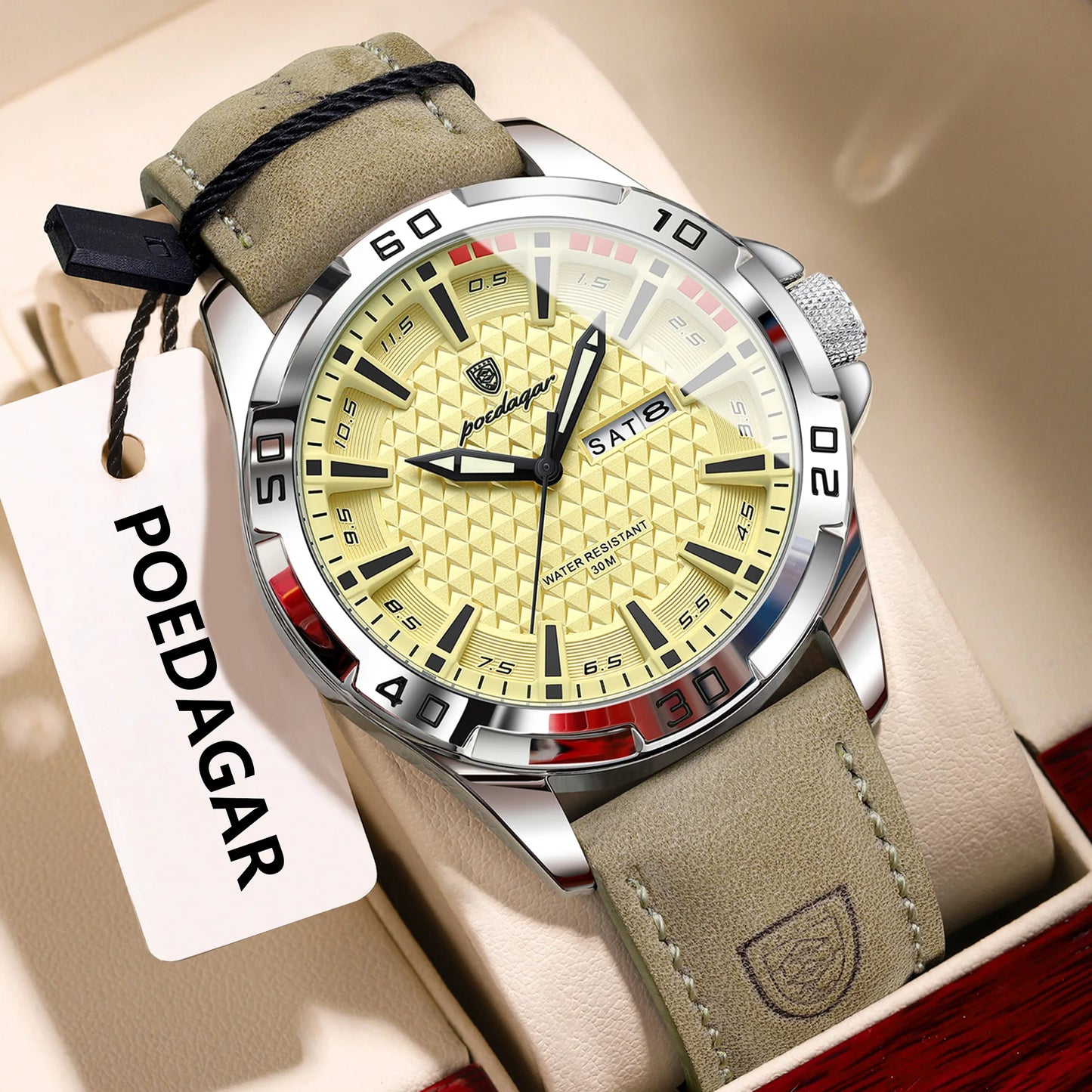 POEDAGAR Original Men Watch Luxury Waterproof Luminous Date Week Watch For Man Quartz Leather Fashion Men's Watches Reloj Hombre