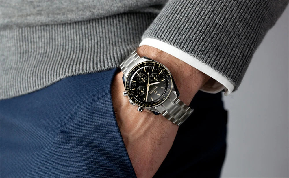 PAGANI DESIGN 2026 New Moon Men's Watches Luxury Quartz Watch For Men VK63 Chronograph AR Sapphire Mirror Ceramic Bezel Luminous