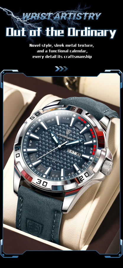 POEDAGAR Original Men Watch Luxury Waterproof Luminous Date Week Watch For Man Quartz Leather Fashion Men's Watches Reloj Hombre