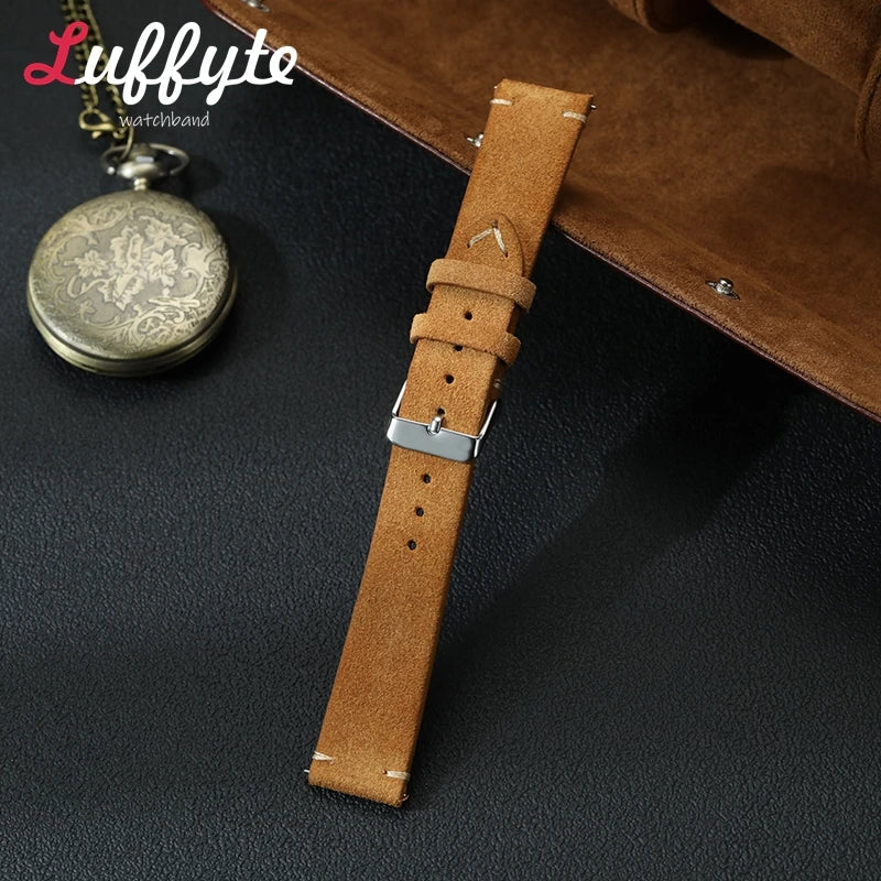 Vintage Suede Leather Watch Band 18mm 20mm 22mm Handmade Men Women Wristwatch Strap Quick Release Smartwatch Watchband