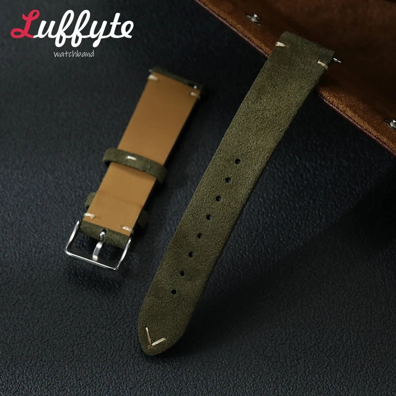 Vintage Suede Leather Watch Band 18mm 20mm 22mm Handmade Men Women Wristwatch Strap Quick Release Smartwatch Watchband