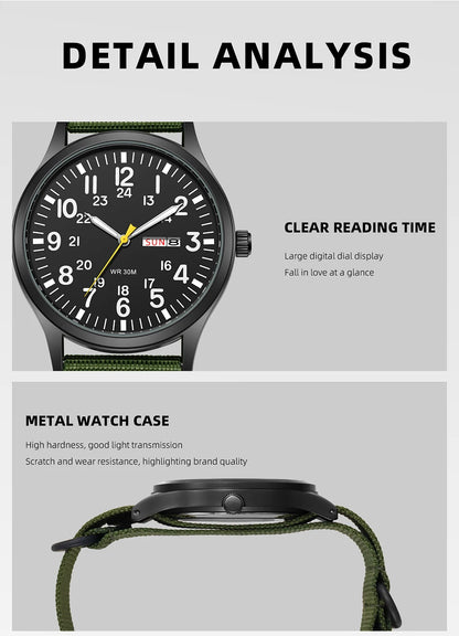 2024 TPW Field Watch Easy Reading Fabric Strap 24 Hours Display Quartz Movement