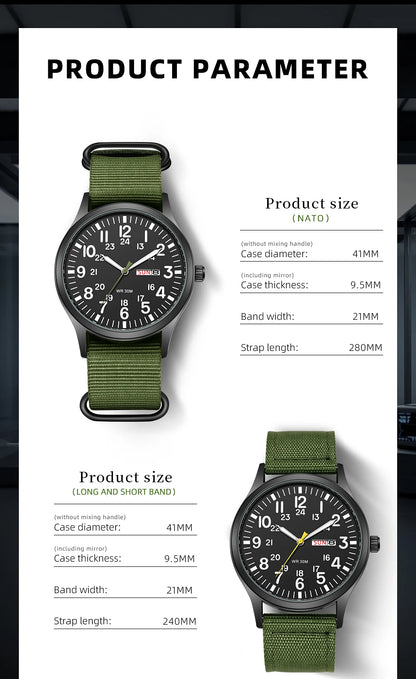 2024 TPW Field Watch Easy Reading Fabric Strap 24 Hours Display Quartz Movement
