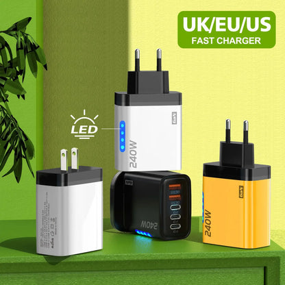 5-in-1 GaN 240W Fast Charger  Desktop Charger USB Type C Charger Fast Charging Quick Charge 3.0 Adapter For iPhone SamsungHuawei