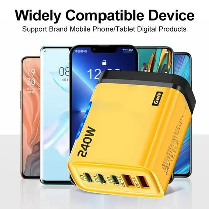 5-in-1 GaN 240W Fast Charger  Desktop Charger USB Type C Charger Fast Charging Quick Charge 3.0 Adapter For iPhone SamsungHuawei