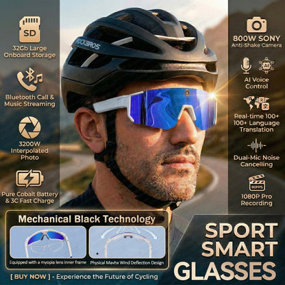 AI Smart Glasses with Camera 4K Video Recording Glasses Polarized Sports Sunglasses EIS Stabilization ual Mic Noise Canceling