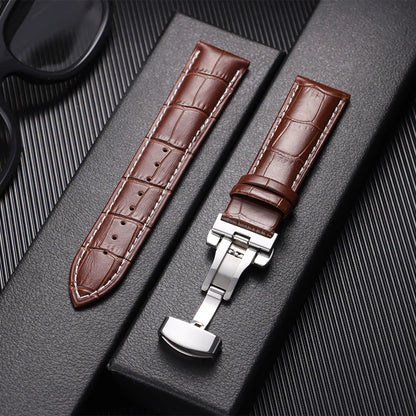 Butterfly Buckle Genuine Calfskin Leather Watch Starp Universal Replacment Watch Bands 12/13/14/15/16/17/18/19/20/21/22/23/24mm