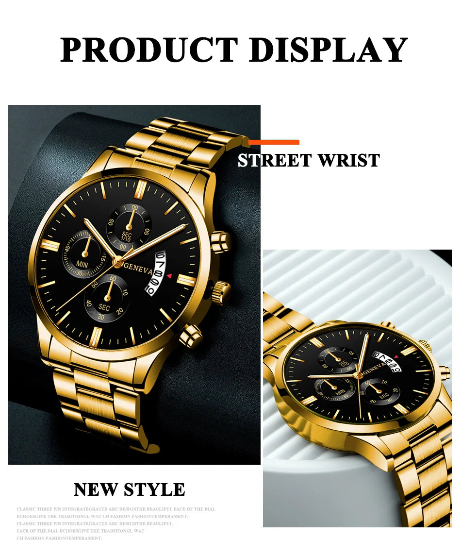 2023 Fashion Men Gold Stainless Steel Watch Luxury Calendar Quartz Wrist Watch Mens Business Watches for Man Clock Reloj Hombre