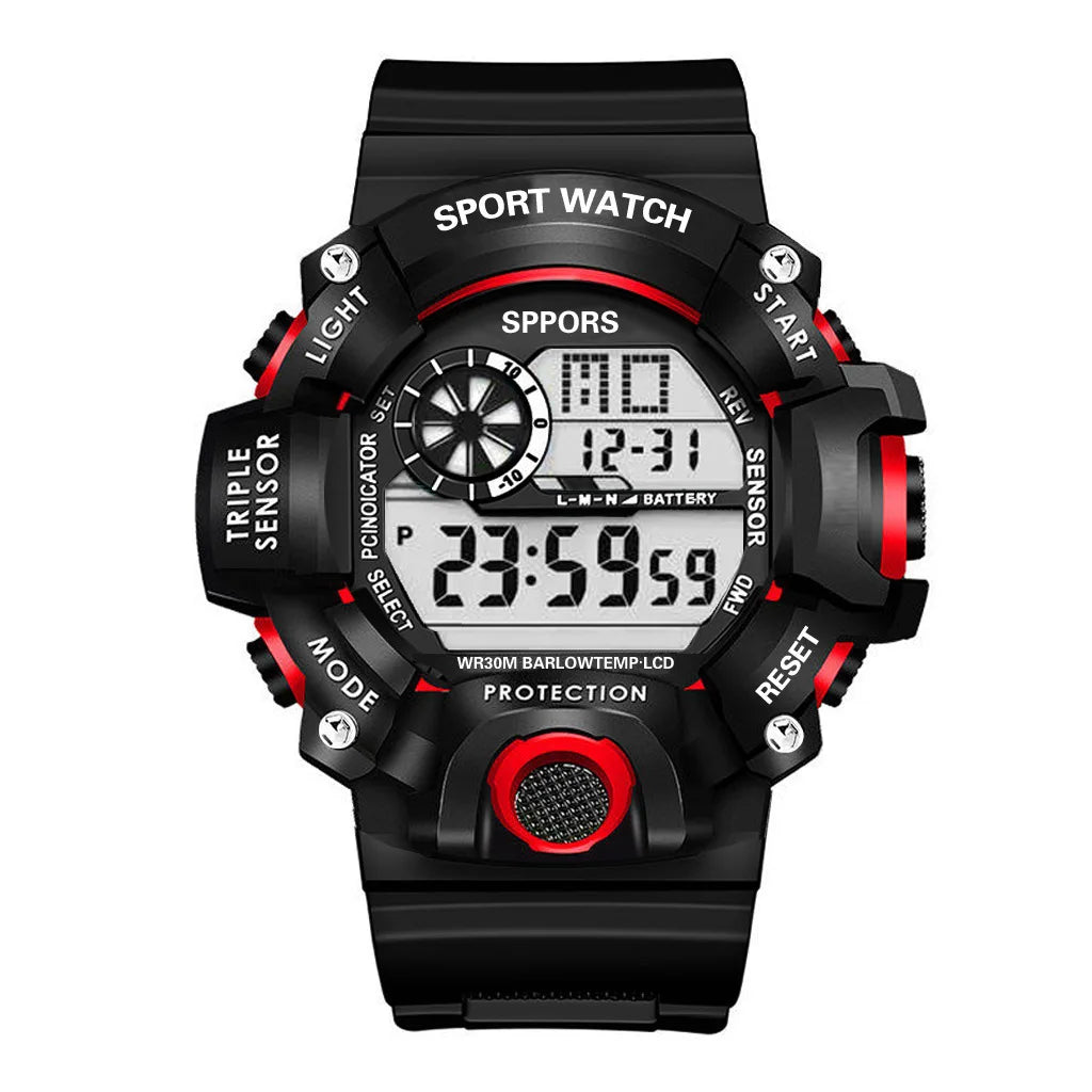 Men's Watch Fashion Sports Electronic Wristwatch Large Dial Multifunctional Waterproof Luminous Alarm Kids Male's Military Watch
