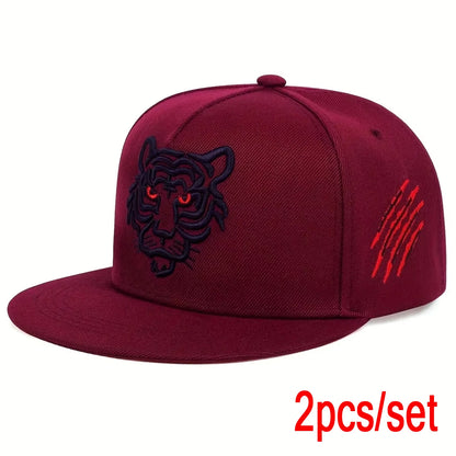 Unisex Tiger Embroidered Hip-hop Hats Outdoor Adjustable Casual Baseball Caps Sunscreen Hat