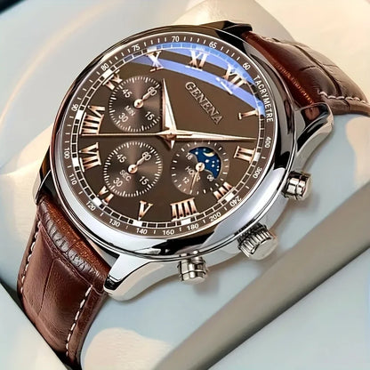 Luxury Men Business Watches  Fashion Leather Strap Round Dial Male's Analog Quartz Wristwatch Reloj Hombre（Without Box）