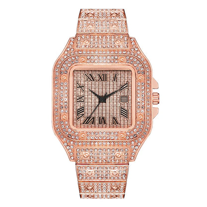 Classic Luxury Business Men's Steel Strap Square Roman Scale Rhinestone Quartz Watch Lesiure Male Wristwatch Relogio Masculino