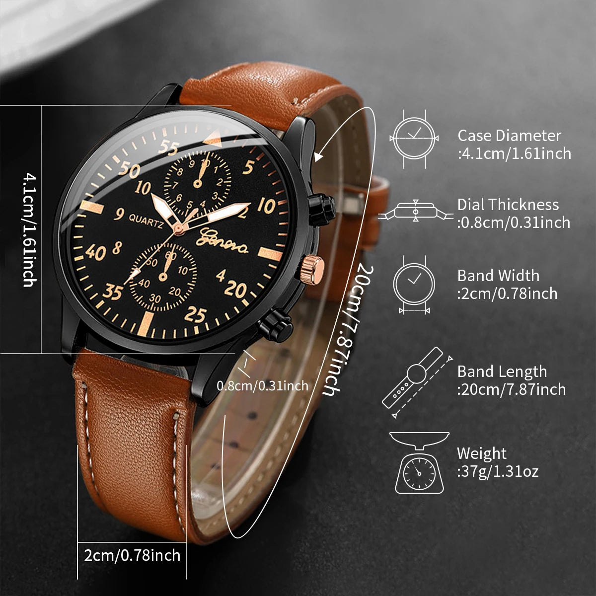 4PCS Fashion Arabic Dial Men Business Watches Vintage Bracelets Set Leather Band Quartz Wristwatch Relogio Masculino（Without Box