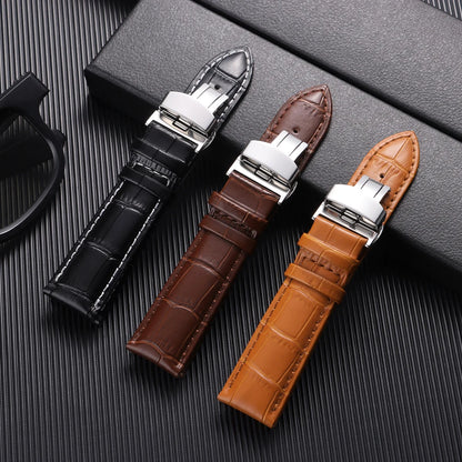 Butterfly Buckle Genuine Calfskin Leather Watch Starp Universal Replacment Watch Bands 12/13/14/15/16/17/18/19/20/21/22/23/24mm